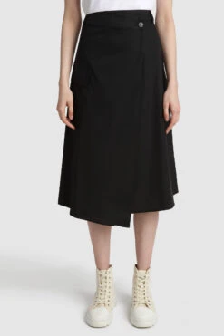 Woolrich Gonna A Portafoglio In Popeline Di Puro Cotone - Donna - Nero