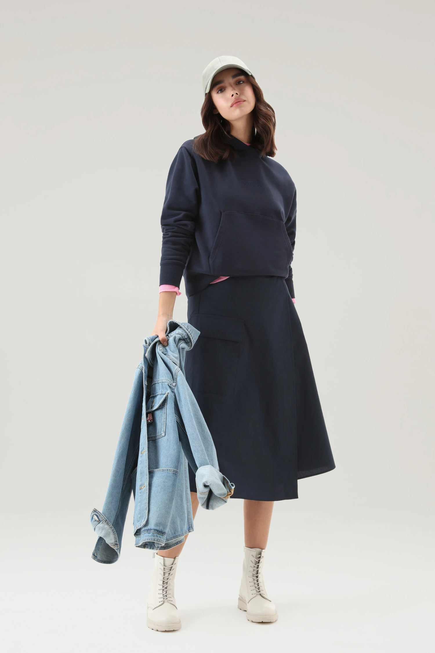 Woolrich Gonna A Portafoglio In Popeline Di Puro Cotone - Donna - Blu 4 Woolrich Gonna A Portafoglio In Popeline Di Puro Cotone - Donna - Blu - immagine 2