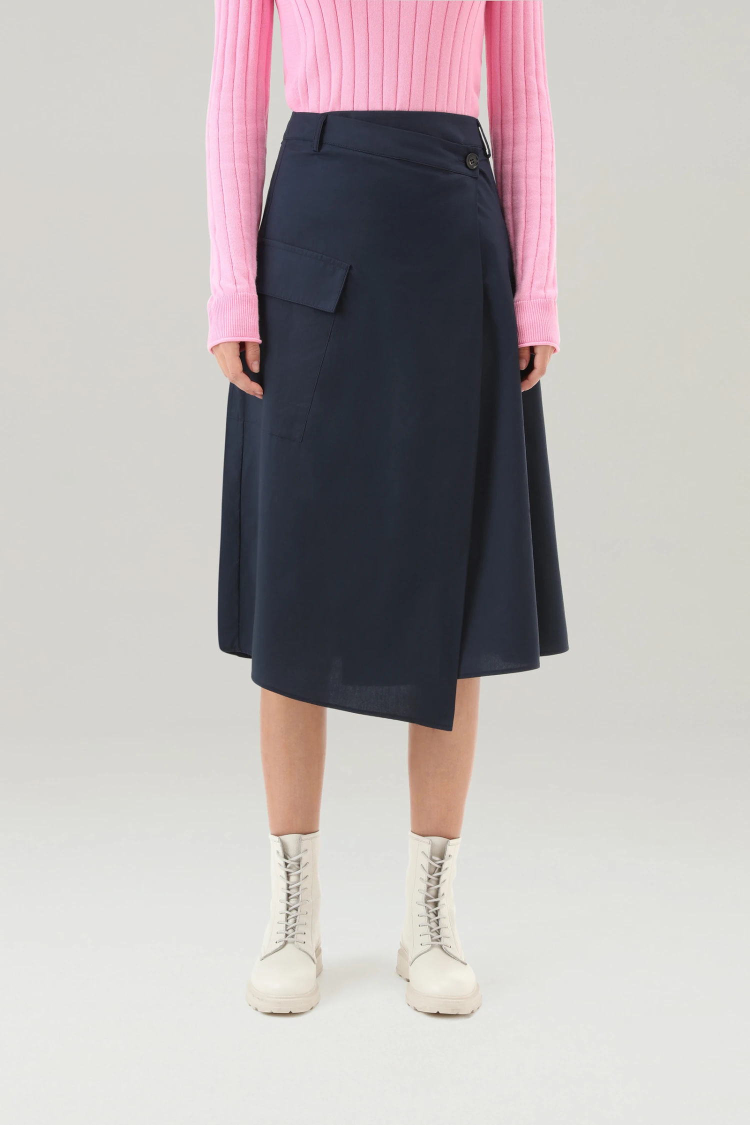 Woolrich Gonna A Portafoglio In Popeline Di Puro Cotone - Donna - Blu 3 Woolrich Gonna A Portafoglio In Popeline Di Puro Cotone - Donna - Blu