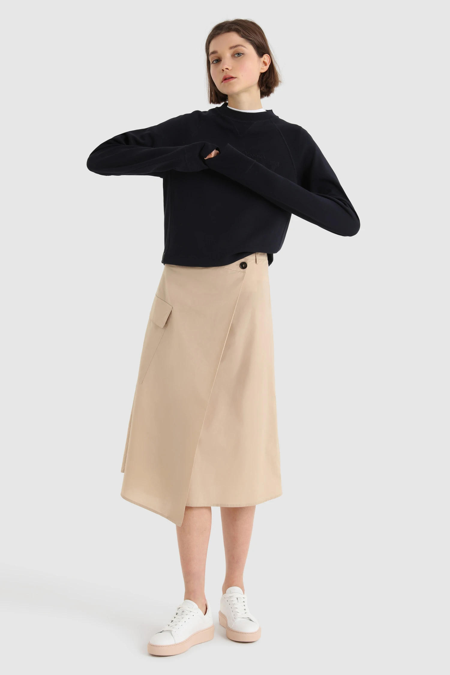 Woolrich Gonna A Portafoglio In Popeline Di Puro Cotone - Donna - Beige 4 Woolrich Gonna A Portafoglio In Popeline Di Puro Cotone - Donna - Beige - immagine 2