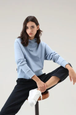 Woolrich Felpa Con Cappuccio In Puro Cotone Con Logo Ricamato - Donna - Blu -Offerta Economica Vestiario CFWWSW0082FRUT3024 30052 3