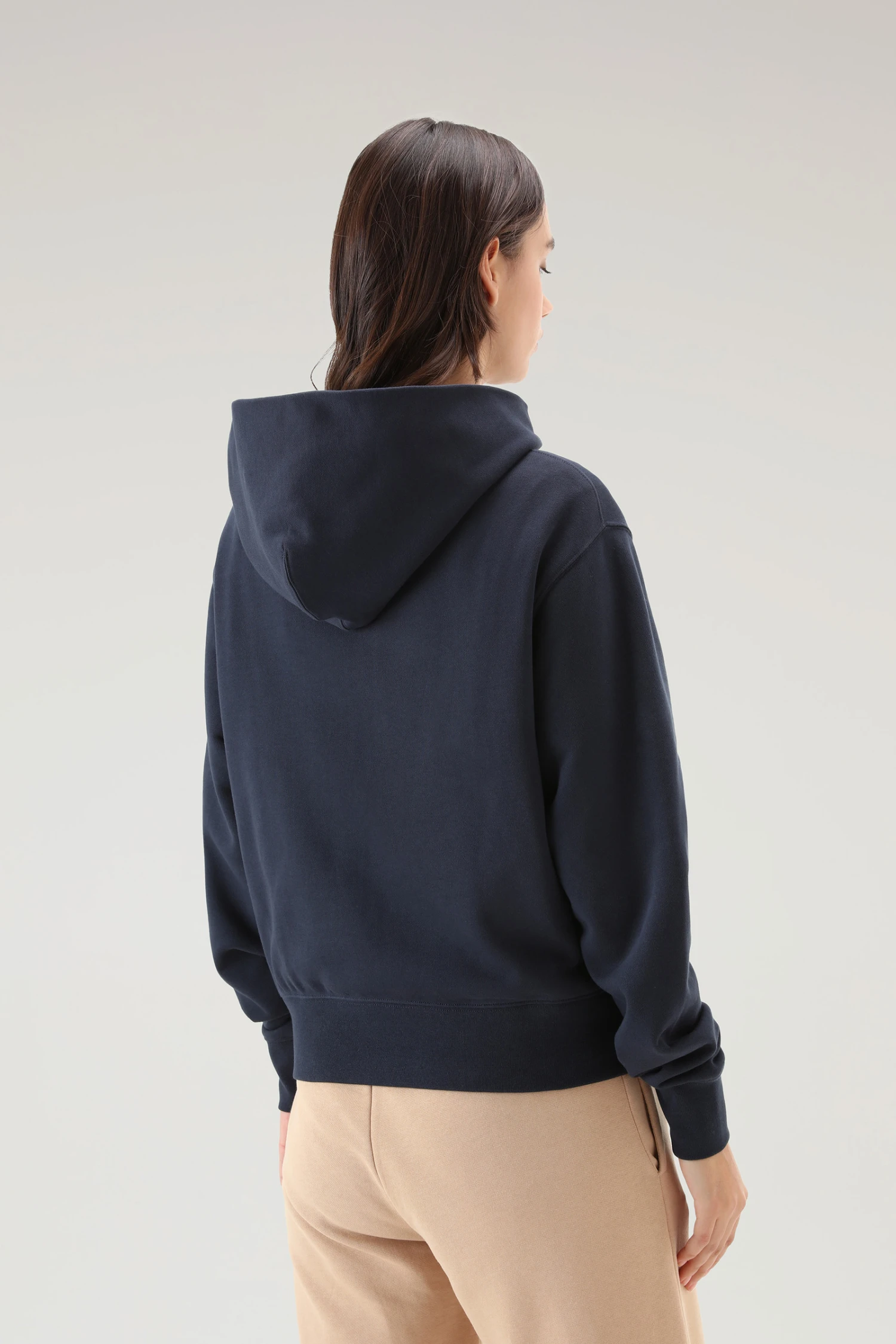 Woolrich Felpa Con Cappuccio In Puro Cotone Con Logo Ricamato - Donna - Blu 5 Woolrich Felpa Con Cappuccio In Puro Cotone Con Logo Ricamato - Donna - Blu - immagine 3