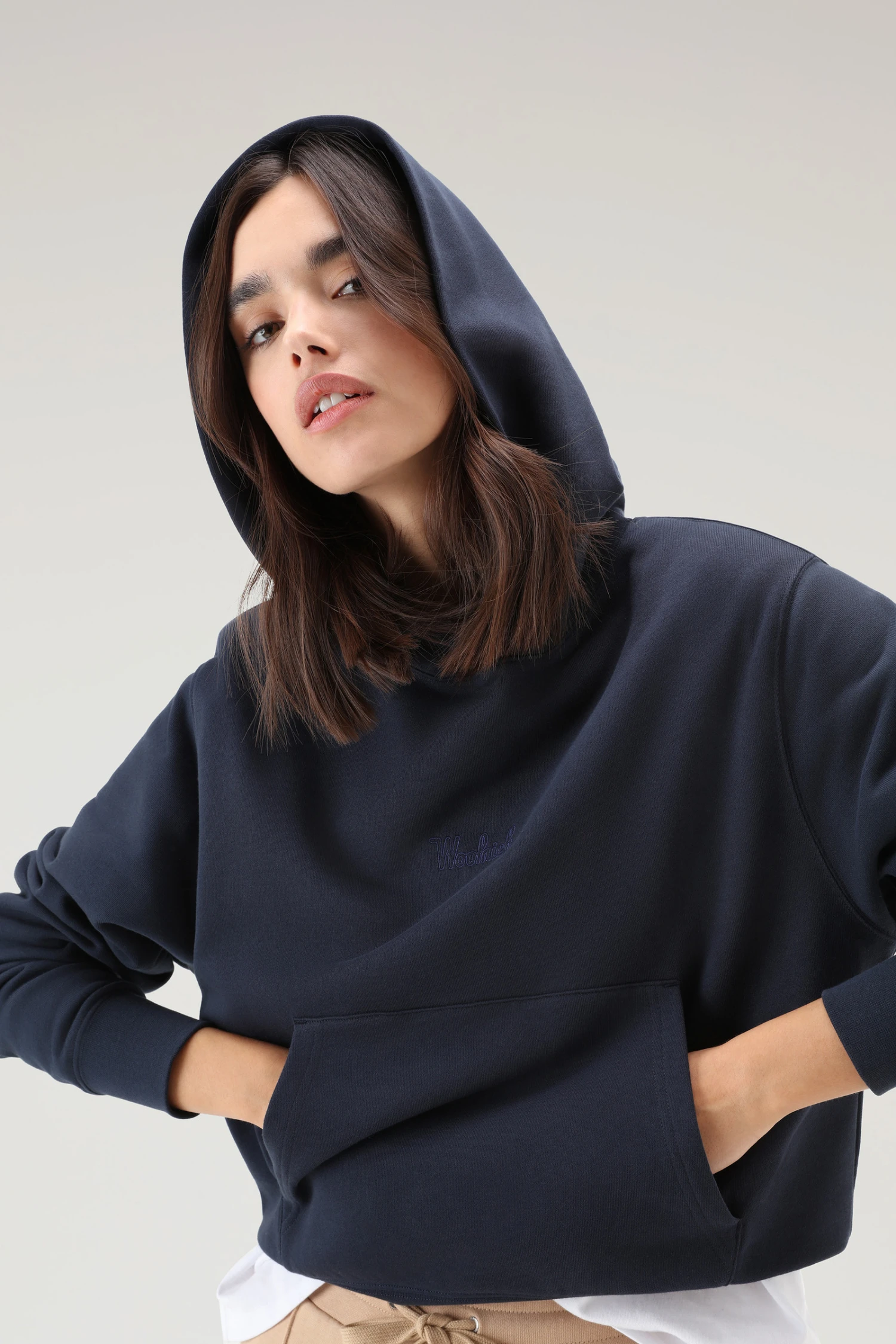 Woolrich Felpa Con Cappuccio In Puro Cotone Con Logo Ricamato - Donna - Blu 6 Woolrich Felpa Con Cappuccio In Puro Cotone Con Logo Ricamato - Donna - Blu - immagine 4