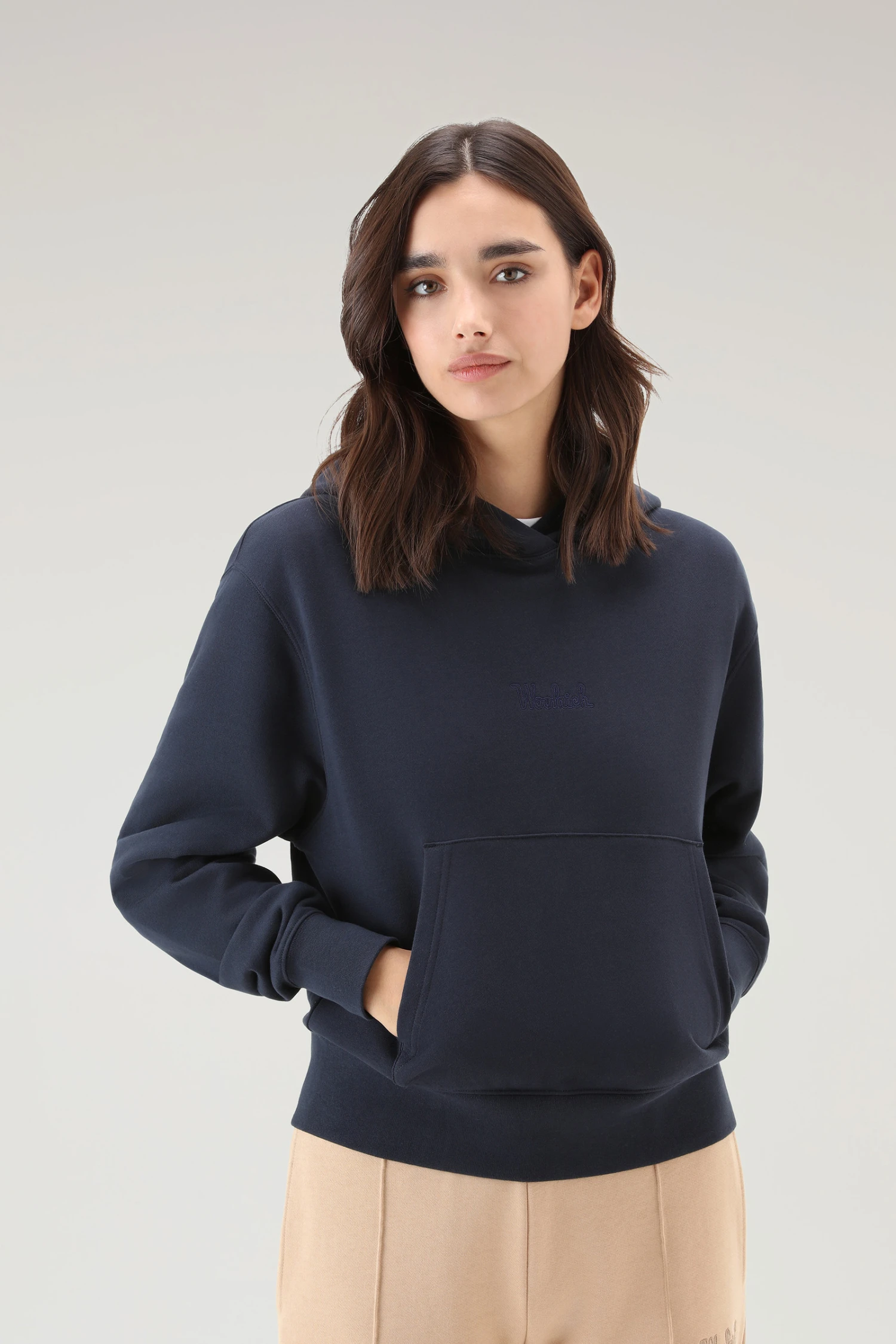 Woolrich Felpa Con Cappuccio In Puro Cotone Con Logo Ricamato - Donna - Blu 3 Woolrich Felpa Con Cappuccio In Puro Cotone Con Logo Ricamato - Donna - Blu
