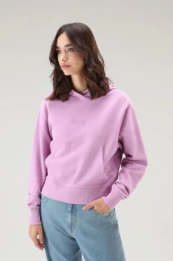 Woolrich Felpa Con Cappuccio In Puro Cotone Con Logo Ricamato - Donna - Rosa