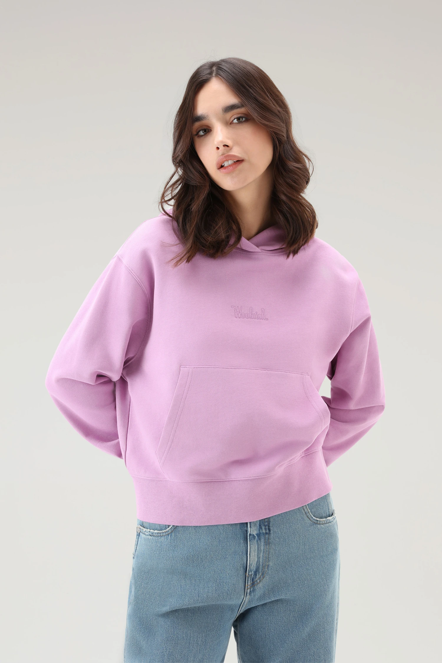Woolrich Felpa Con Cappuccio In Puro Cotone Con Logo Ricamato - Donna - Rosa 6 Woolrich Felpa Con Cappuccio In Puro Cotone Con Logo Ricamato - Donna - Rosa - immagine 4