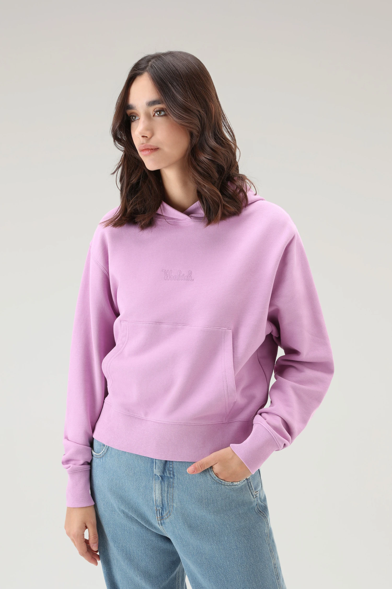 Woolrich Felpa Con Cappuccio In Puro Cotone Con Logo Ricamato - Donna - Rosa 3 Woolrich Felpa Con Cappuccio In Puro Cotone Con Logo Ricamato - Donna - Rosa