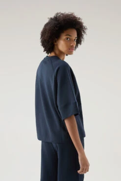 Woolrich Felpa In Puro Cotone Con Maniche A Tre Quarti - Donna - Blu -Offerta Economica Vestiario CFWWSW0112FRUT3024 3989 2
