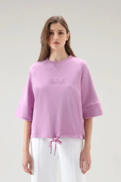 Woolrich Felpa In Puro Cotone Con Maniche A Tre Quarti - Donna - Rosa