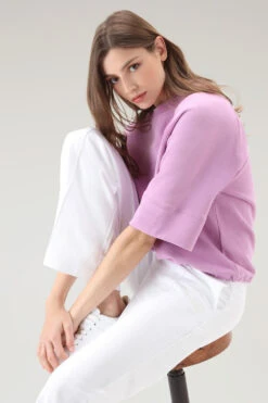 Woolrich Felpa In Puro Cotone Con Maniche A Tre Quarti - Donna - Rosa -Offerta Economica Vestiario CFWWSW0112FRUT3024 4376 3