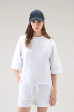 Woolrich Felpa In Puro Cotone Con Maniche A Tre Quarti - Donna - Bianco