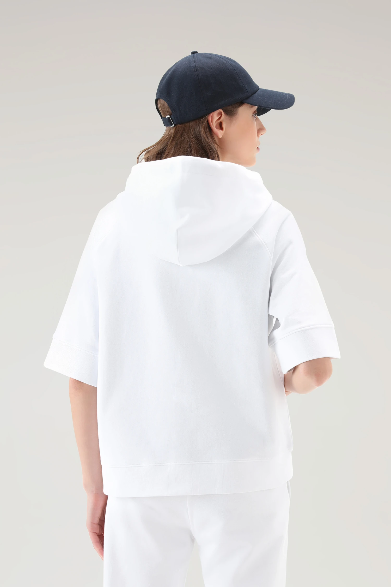 Woolrich Felpa In Puro Cotone Con Cappuccio E Maniche A Tre Quarti - Donna - Bianco 5 Woolrich Felpa In Puro Cotone Con Cappuccio E Maniche A Tre Quarti - Donna - Bianco - immagine 3