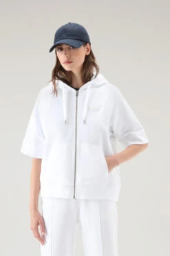 Woolrich Felpa In Puro Cotone Con Cappuccio E Maniche A Tre Quarti - Donna - Bianco