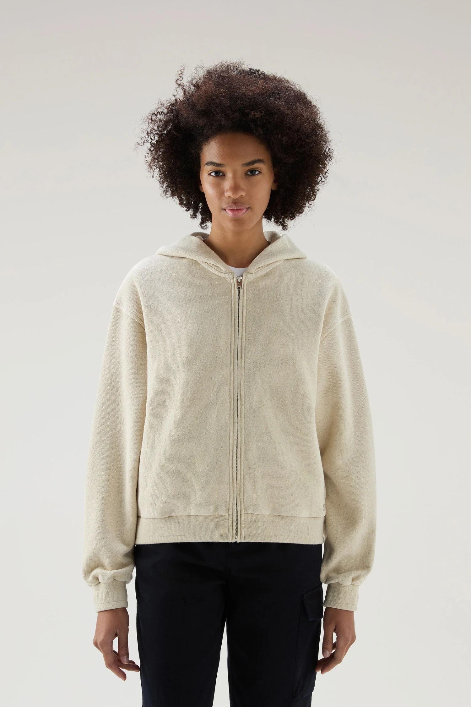 Woolrich Felpa Con Zip E Cappuccio In Misto Cotone E Lino - Donna - Beige 3 Woolrich Felpa Con Zip E Cappuccio In Misto Cotone E Lino - Donna - Beige