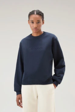 Woolrich Felpa Girocollo Con Logo Ricamato - Donna - Blu