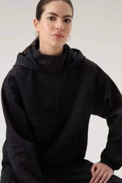 Woolrich Felpa Con Cappuccio In Misto Cotone Con Dettagli In Nylon - Donna - Nero -Offerta Economica Vestiario CFWWSW0120FRUT3497 100 3