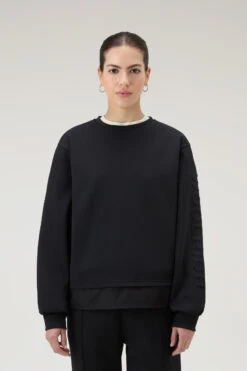 Woolrich Felpa Girocollo In Misto Cotone Con Dettagli In Nylon - Donna - Nero