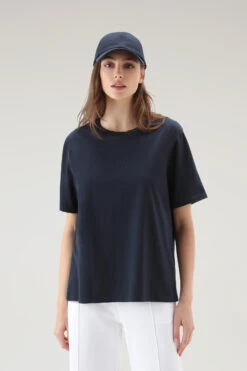 Woolrich T-shirt In Puro Cotone Con Logo Ricamato - Donna - Blu