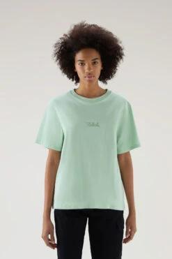 Woolrich T-shirt In Puro Cotone Con Logo Ricamato - Donna - Verde