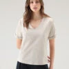Woolrich T-shirt Con Scollo A V In Misto Cotone E Lino - Donna - Beige -Offerta Economica Vestiario CFWWTE0075FRUT3457 4377