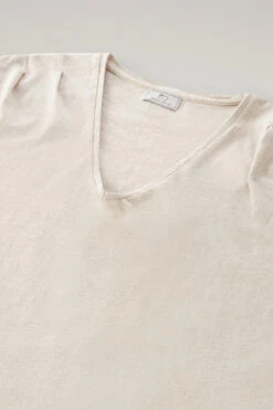 Woolrich T-shirt Con Scollo A V In Misto Cotone E Lino - Donna - Beige -Offerta Economica Vestiario CFWWTE0075FRUT3457 4377 5