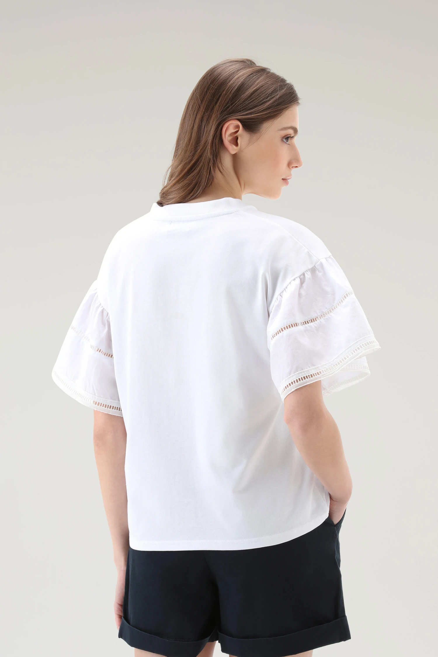 Woolrich T-shirt Lakeside In Puro Cotone Con Maniche A Palloncino - Donna - Bianco 5 Woolrich T-shirt Lakeside In Puro Cotone Con Maniche A Palloncino - Donna - Bianco - immagine 3