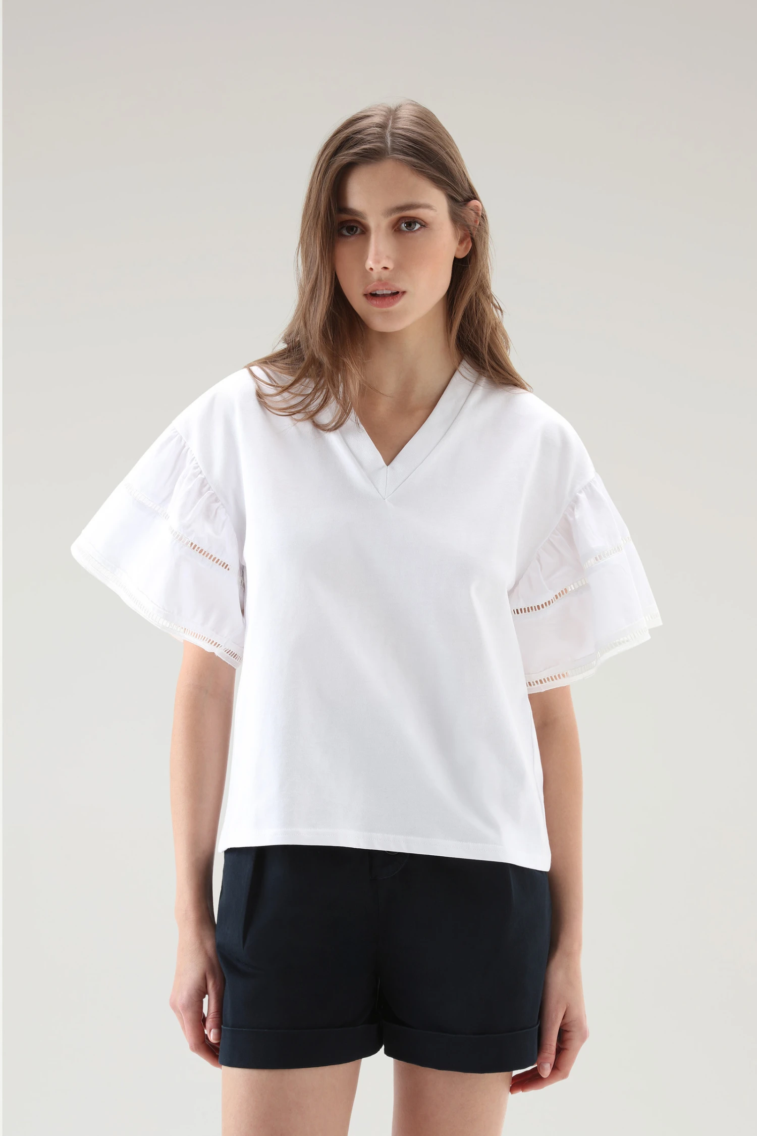 Woolrich T-shirt Lakeside In Puro Cotone Con Maniche A Palloncino - Donna - Bianco 3 Woolrich T-shirt Lakeside In Puro Cotone Con Maniche A Palloncino - Donna - Bianco