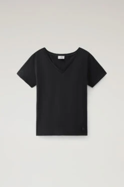 Woolrich T-shirt Con Scollo A V In Puro Cotone - Donna - Nero -Offerta Economica Vestiario CFWWTE0077FRUT2926 100 4
