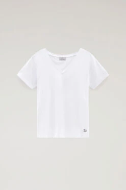 Woolrich T-shirt Con Scollo A V In Puro Cotone - Donna - Bianco -Offerta Economica Vestiario CFWWTE0077FRUT2926 8041 4