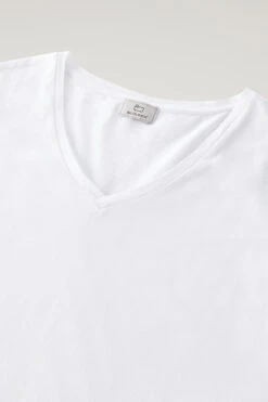 Woolrich T-shirt Con Scollo A V In Puro Cotone - Donna - Bianco -Offerta Economica Vestiario CFWWTE0077FRUT2926 8041 5