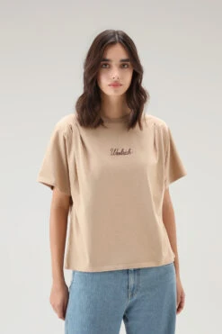 Woolrich T-shirt In Puro Cotone Con Pieghe Sulle Spalle - Donna - Beige
