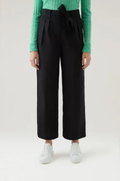Woolrich Pantaloni Dritti In Popeline Di Puro Cotone - Donna - Nero