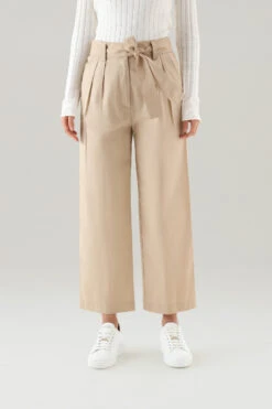 Woolrich Pantaloni Dritti In Popeline Di Puro Cotone - Donna - Beige