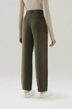 Woolrich Pantaloni In Misto Lino Con Cintura In Tessuto - Donna - Verde -Offerta Economica Vestiario CFWWTR0151FRUT3043 614 2