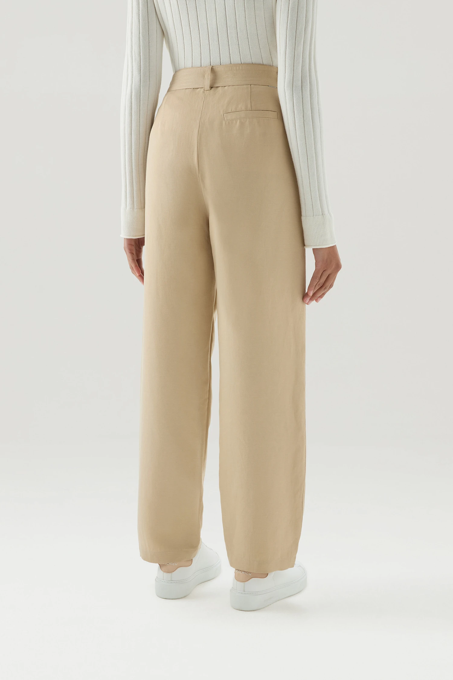 Woolrich Pantaloni In Misto Lino Con Cintura In Tessuto - Donna - Beige 5 Woolrich Pantaloni In Misto Lino Con Cintura In Tessuto - Donna - Beige - immagine 3