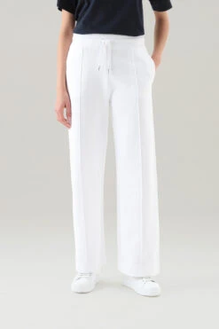 Woolrich Pantaloni Sportivi In Puro Cotone A Gamba Ampia - Donna - Bianco