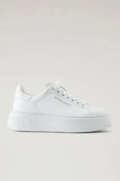 Sneakers Chunky Court In Morbida Pelle Con Strass - Donna - Bianco