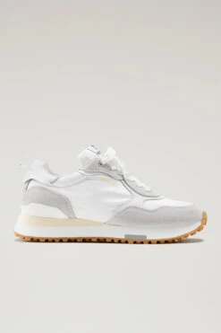 Sneakers Retro In Pelle Con Dettagli In Nylon - Donna - Bianco
