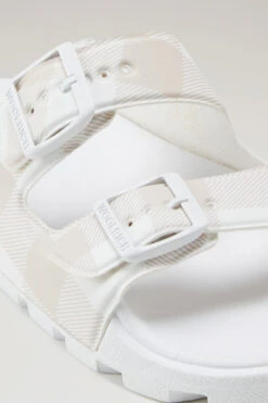 Sandali In Pelle Vegana Con Motivo A Quadri E Doppia Fibbia - Donna - Bianco -Offerta Economica Vestiario CMWFFO1580FRUWF219 W1420 4