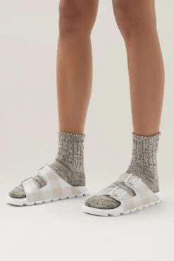 Sandali In Pelle Vegana Con Motivo A Quadri E Doppia Fibbia - Donna - Bianco -Offerta Economica Vestiario CMWFFO1580FRUWF219 W1420 5